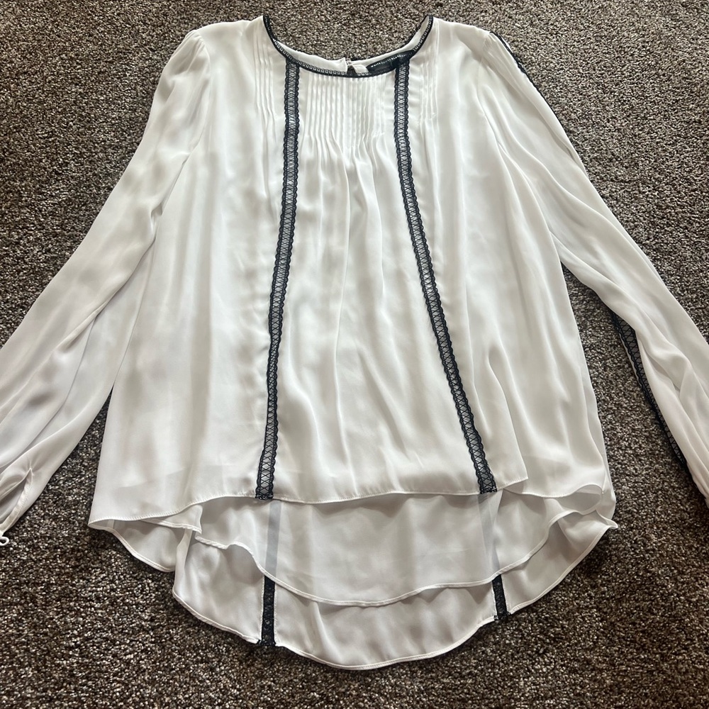 White House Black Market Ivory Blouse with Dark Trim